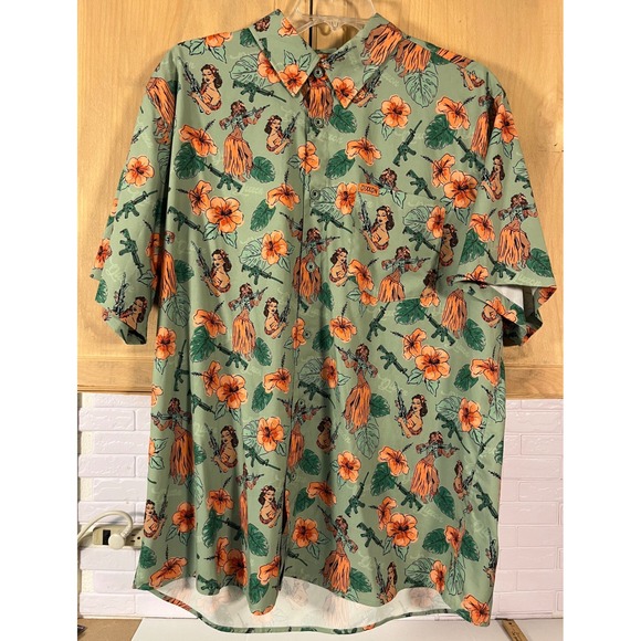 Dixxon Flannel Co. Other - Dixxon Aloha Arms Shirt Mens 2X Green Hula Girl Rifle Tropical Print